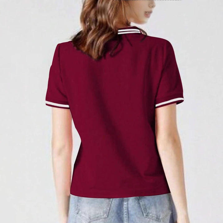 Dame Polo-shirt med fint hjertemotiv og kontrasterende striber Stilla