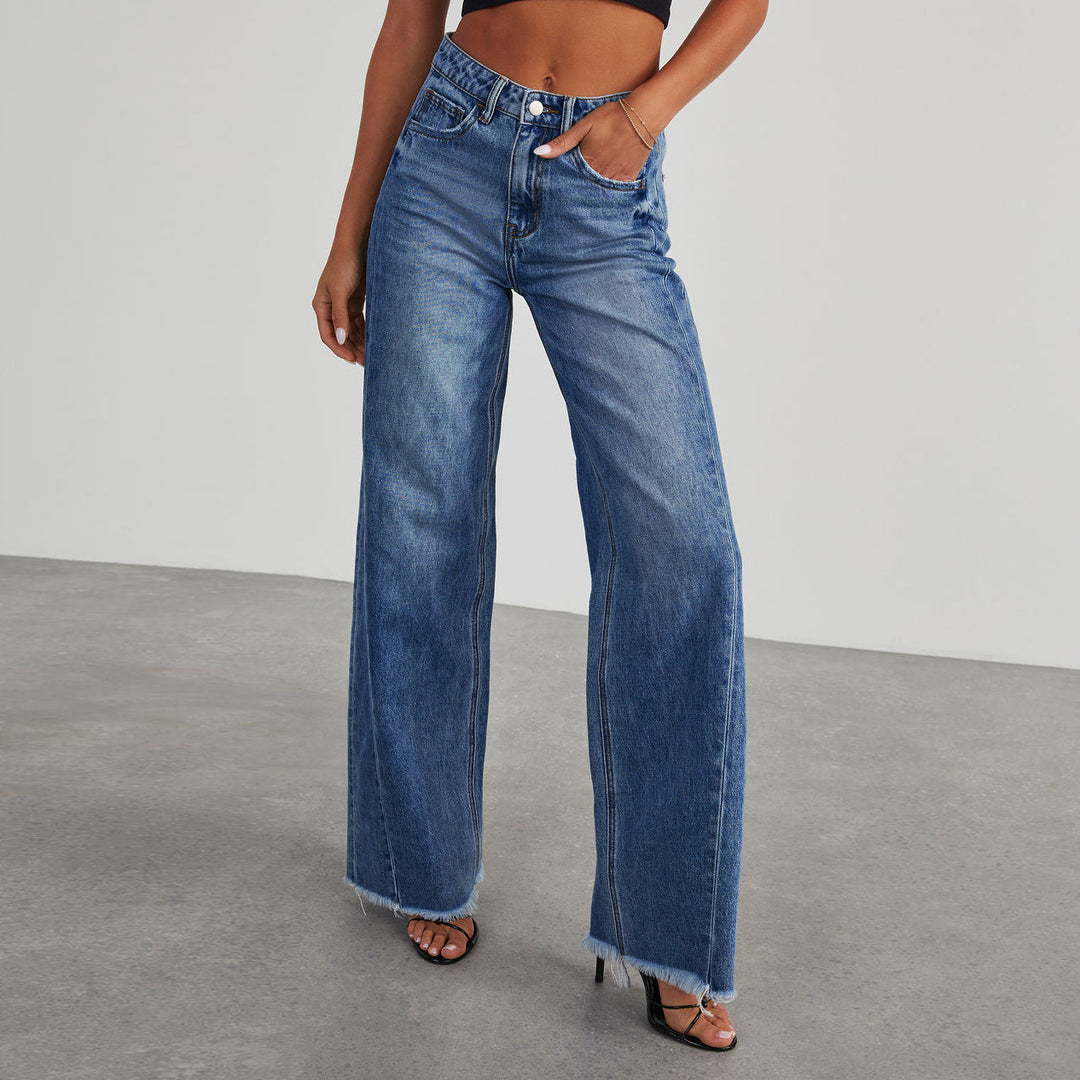 Damer Løst skåret jeans med moderigtige frynset kant og høj talje Stilla