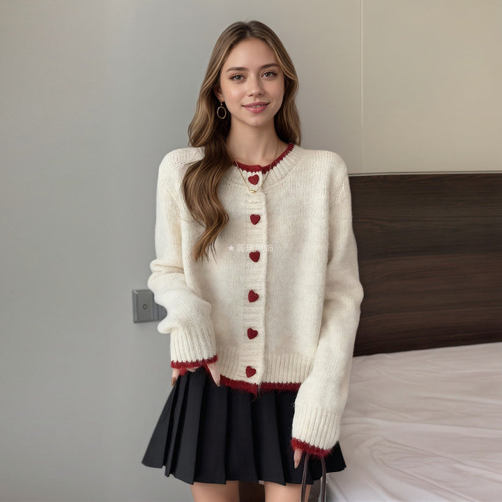 Kvinder Cozy Knit Cardigan med Hjerteknapper Stilla
