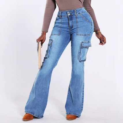 Dame Cargo-jeans i afslappet bootcut-stil med praktiske sidelommer Stilla