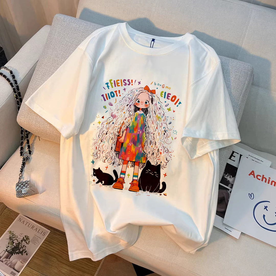 Dame T-shirt med farverigt grafikdesign og unikke illustrationer Stilla
