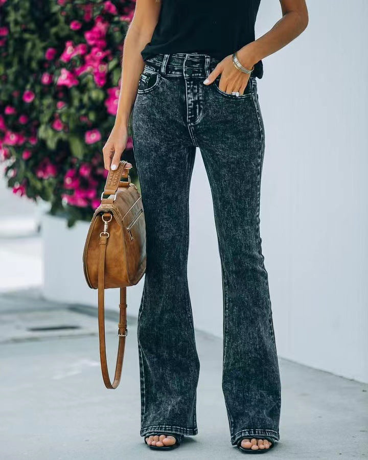 Dame Højtaljede Flared Jeans med moderne Used-effekt Stilla