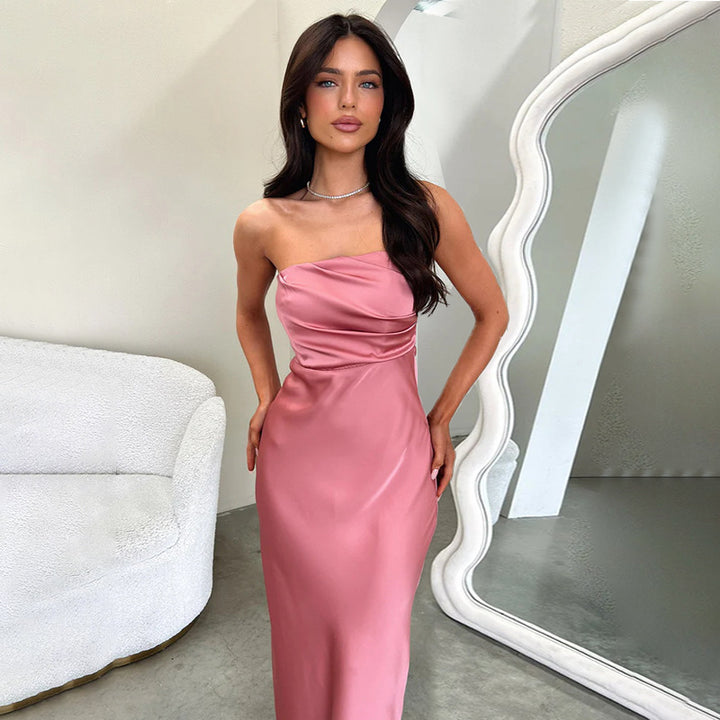 Dame Elegant Satin Maxikjole med figursyet snit Skovae