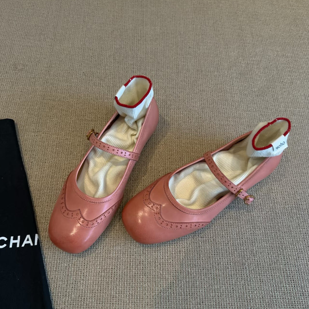 Dame Mary Jane Ballerinas med dekorative syninger Stilla
