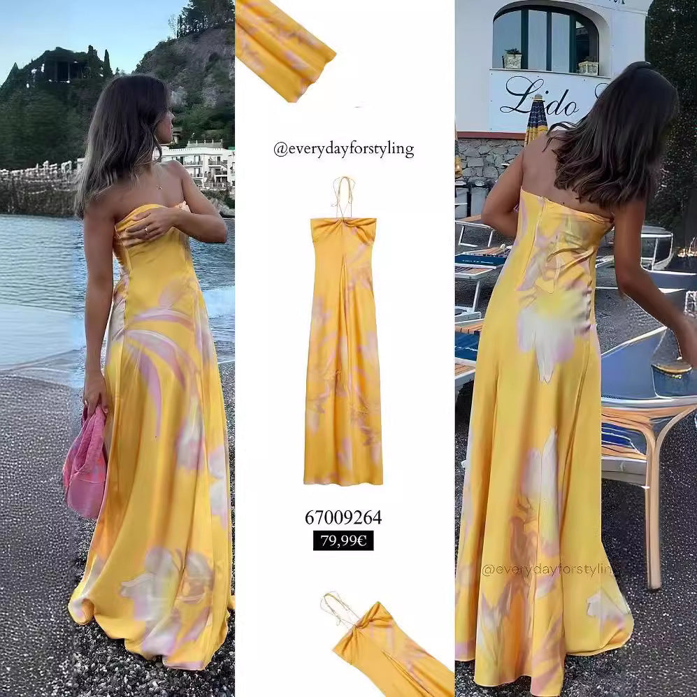 Dame Bandeau-maxikjole med blomsterprint og elegant snit Stilla