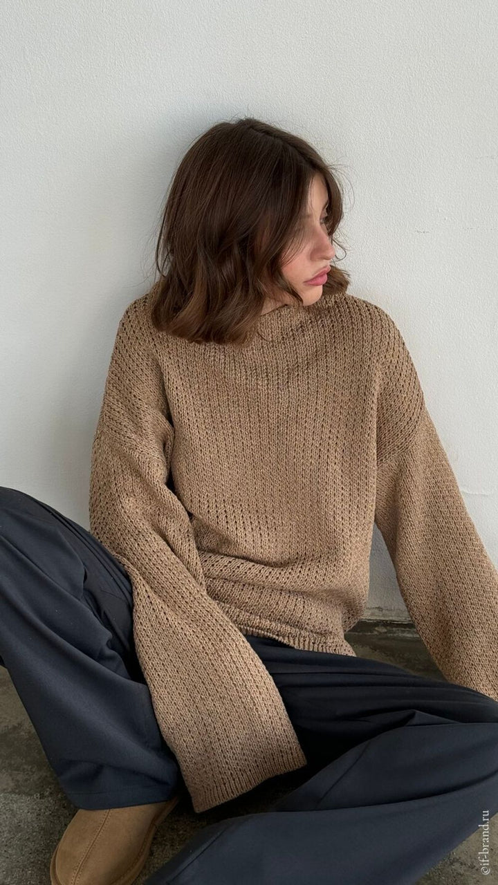 Kvinders chunky strikket sweater med en løs pasform og høje ærmer Stilla
