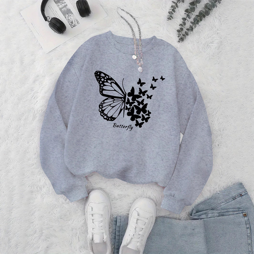 Kvinders sweatshirt med kreativ sommerfuglemotiv og afslappet snit Stilla