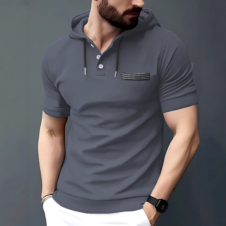 Herre polo shirt med hætte og struktureret stof Stilla