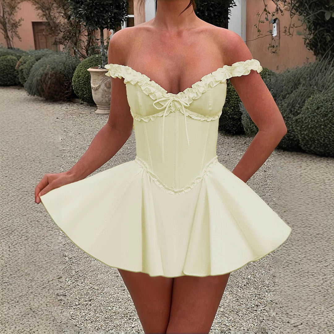 Dame Off-Shoulder Kjole med raffinerede Flæse-detaljer Skovae