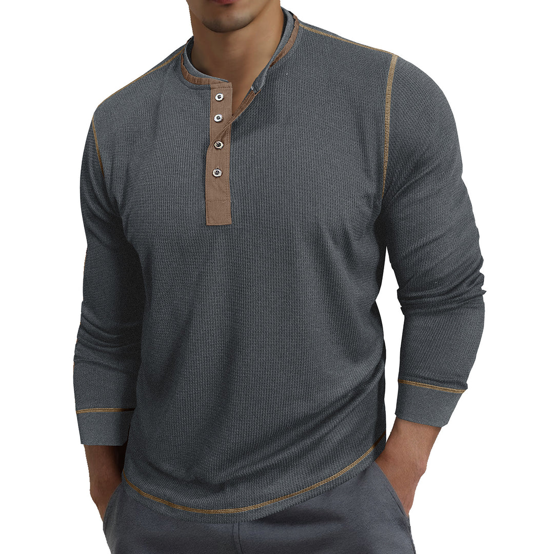 Herrer langærmet skjorte med moderne Henley-krave og fine detaljer Stilla
