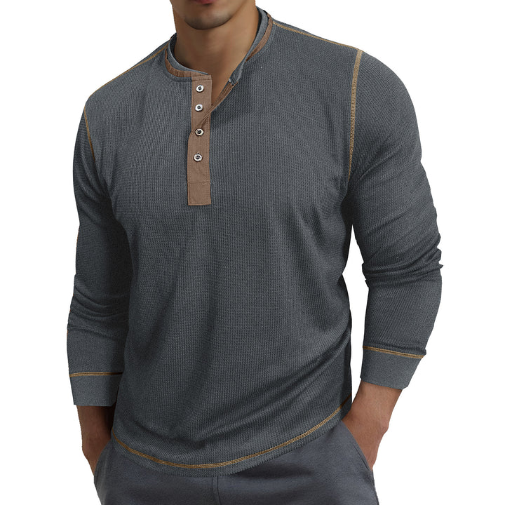 Herrer langærmet skjorte med moderne Henley-krave og fine detaljer Stilla