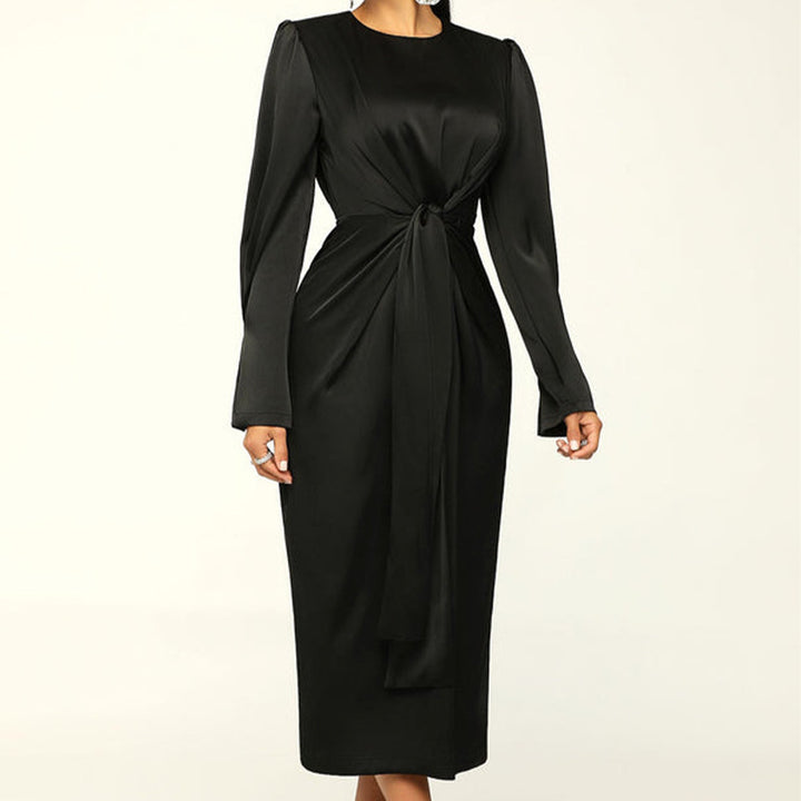 Dame Elegant Midi-kjole med drapering og lange ærmer Stilla