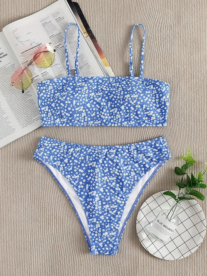 Dame Bandeau-bikini med justerbare stropper og blomsterdesign Skovae