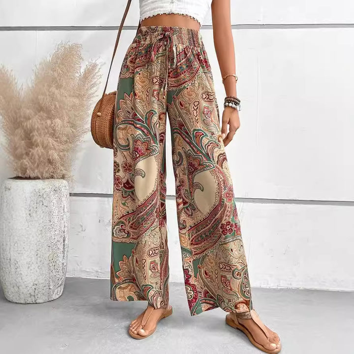 Dame vide Boho-bukser med elastisk talje og paisley-mønster Stilla