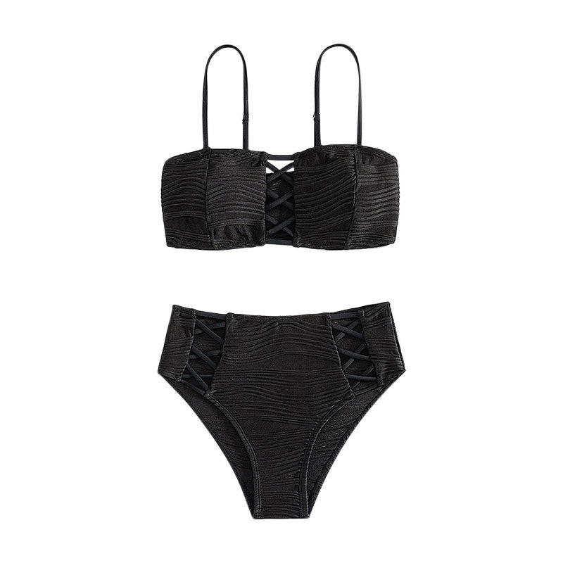Dame bikini-sæt med rynket top og høj skæring Stilla