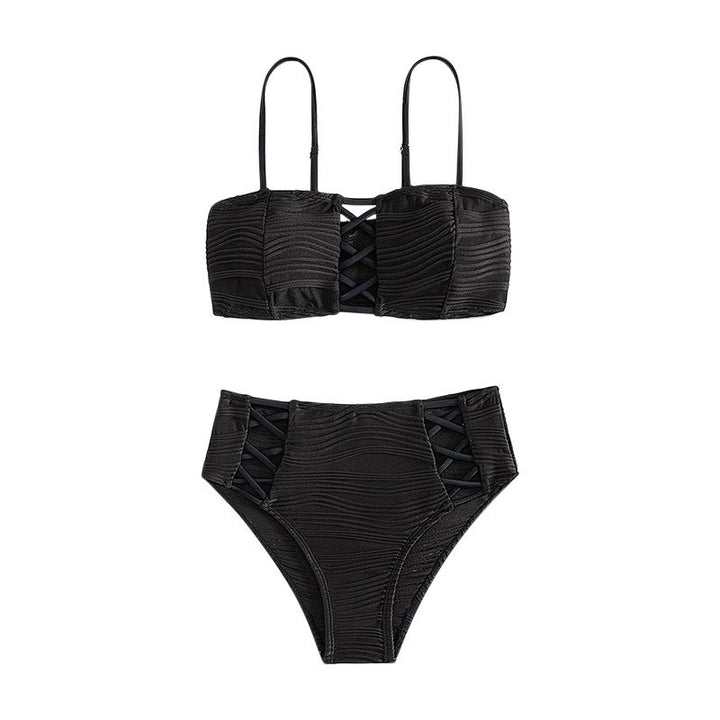 Dame bikini-sæt med rynket top og høj skæring Stilla