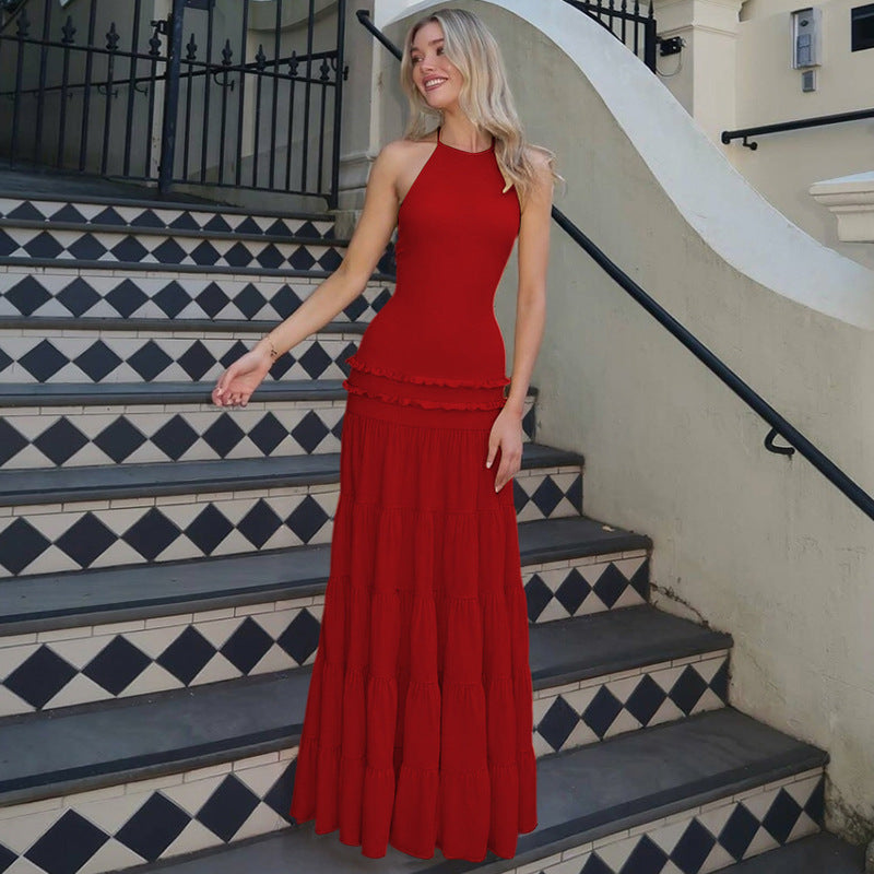 Dame maxikjole med skulderfri design og elegant drapering Stilla