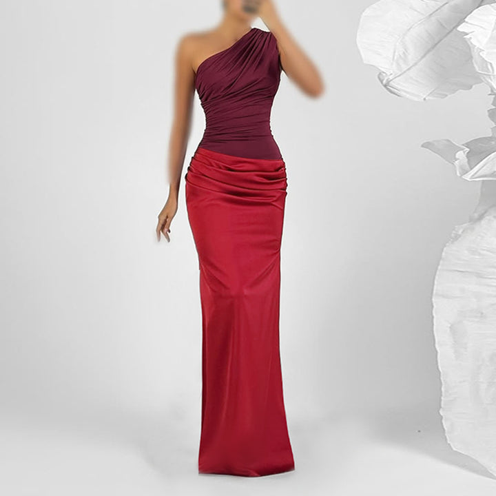 Dame elegant maxikjole med asymmetrisk overdel og flydende kant Skovae
