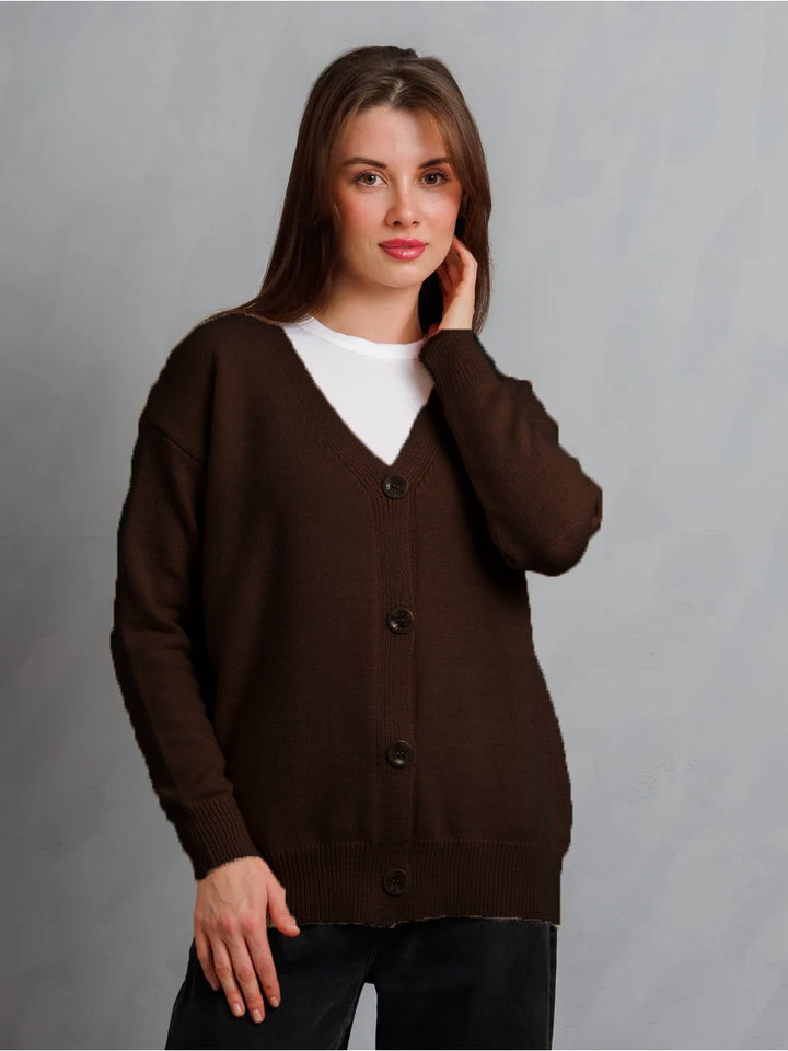 Dame cardigan med knapper og dyb V-hals Stilla