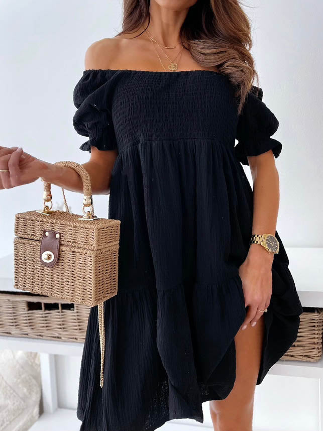 Stilla | Off Shoulder Korte Ærmer Løs Mini Kjole