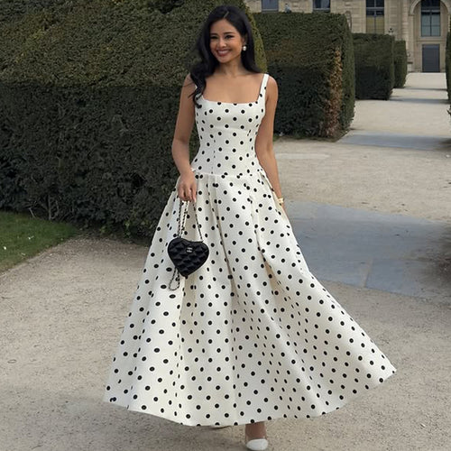 Femme Ærmeløs Polka-Dot-Midi-Kjole Stilla