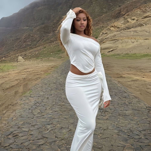 Dame Elegante Off-Shoulder-Maxi-Kjole med Flæsedetaljer Stilla