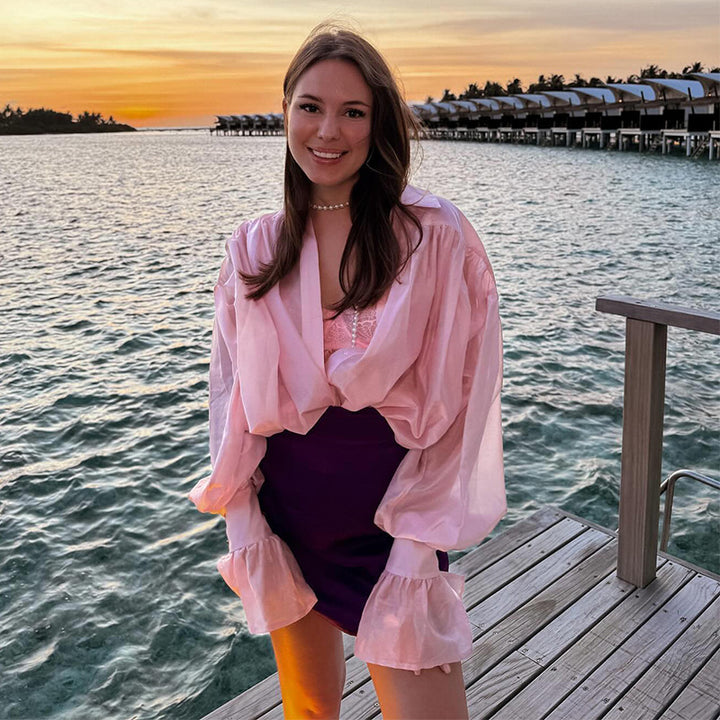 Dame chiffonbluse med voluminøse ærmer og elegant snit Stilla