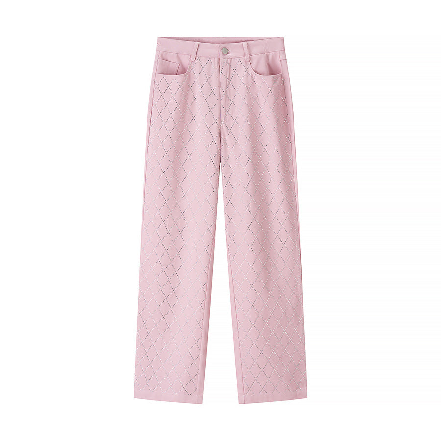 Dame bred stofbukser med jacquard-mønster Stilla