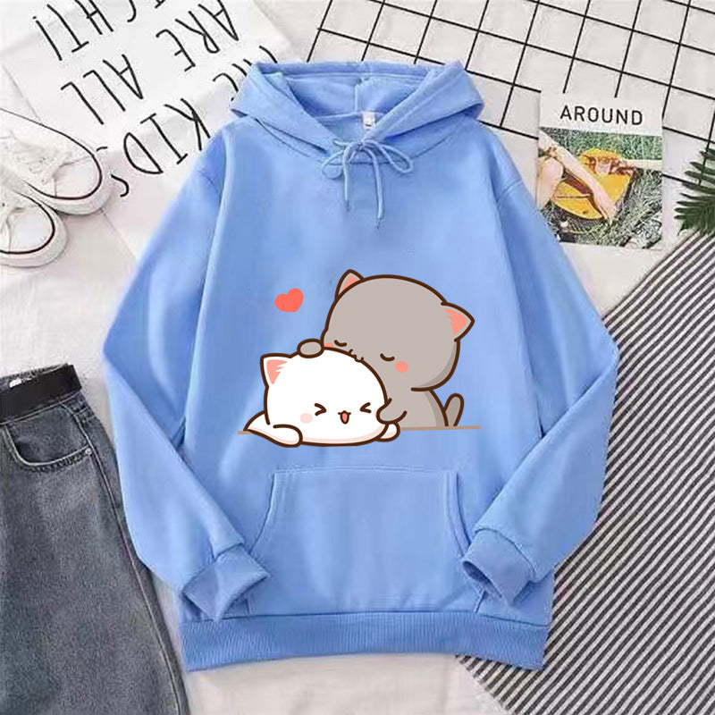 Kvinders hætte sweatshirt med sødt katte design Skovae
