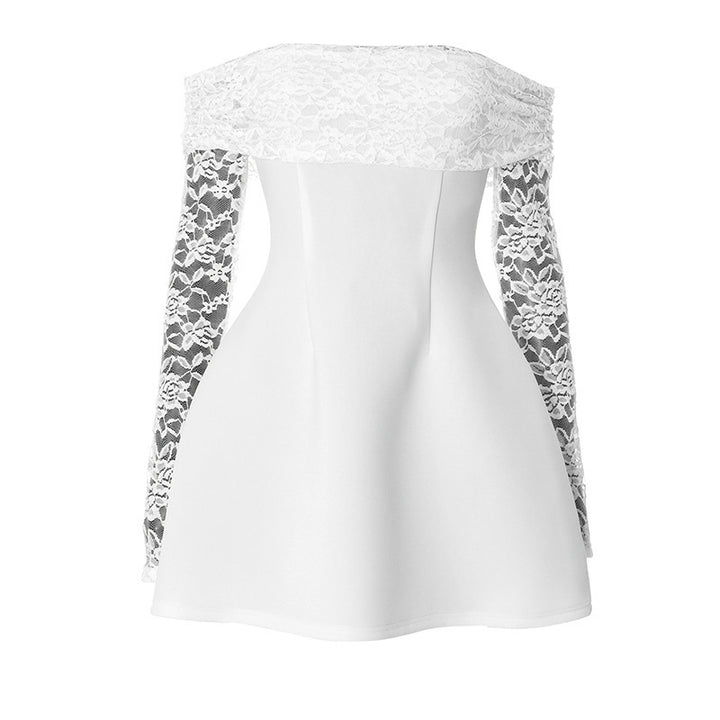 Dame Off-Shoulder Kjole med elegante spidsærmer og svajende nederdel Stilla
