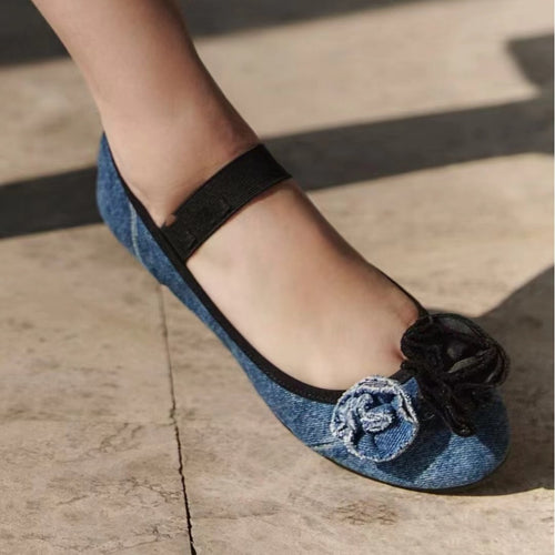 Femme Floral-Dekoreret Denim Ballerina Flats Stilla