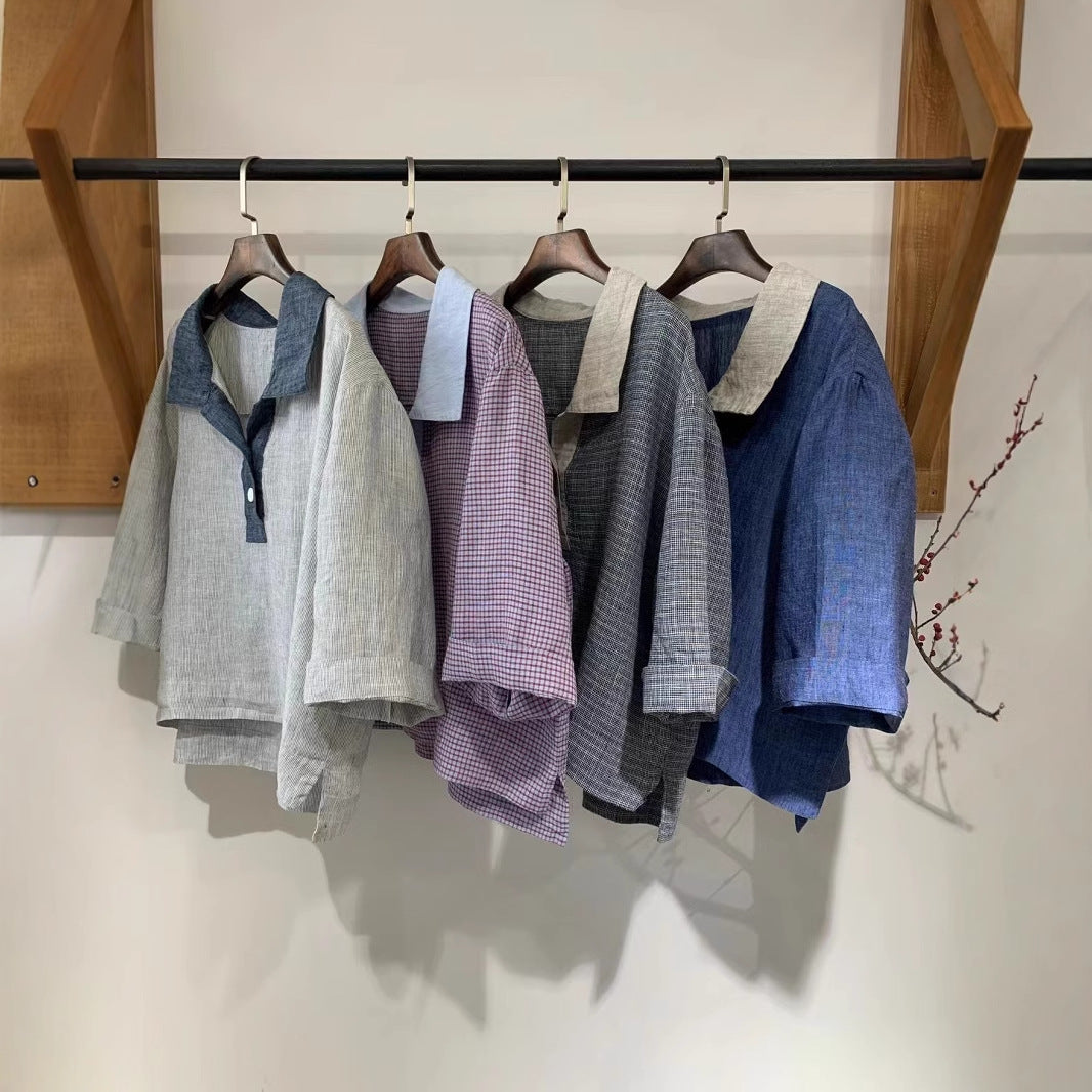 Femme Overstørrelser Linned Button-Up Top og Bredbenet Bukser Sæt Stilla