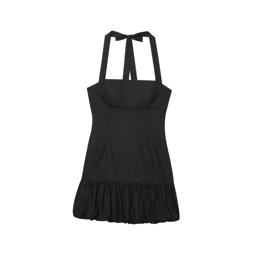 Dame Halter Neck Frit Mini Kjole med Flæsekant Stilla