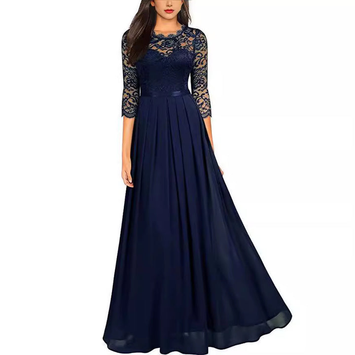 Dame Elegant Maxikjole med blondeindsats og blødt chiffon nederdel Stiila