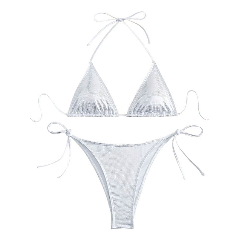 Dame triangel-bikini-sæt med justerbare stropper og skinnende design Stilla