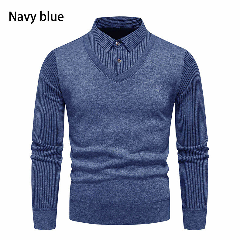 Herrer Smart Casual V-hals pullover med kontrasterende stripeærmer Stilla