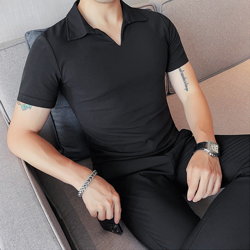 Herrer Polo T-shirt med moderne V-udskæring og åndbar struktur Stilla