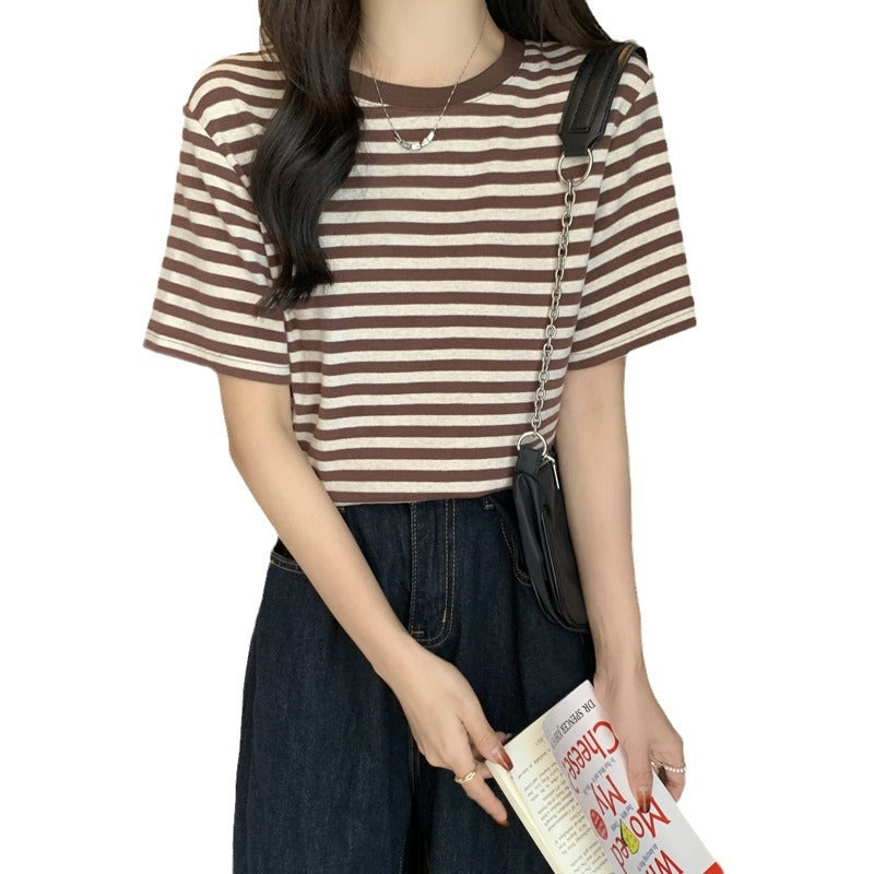 Femme Stribet Løs Boxy Tee Stilla