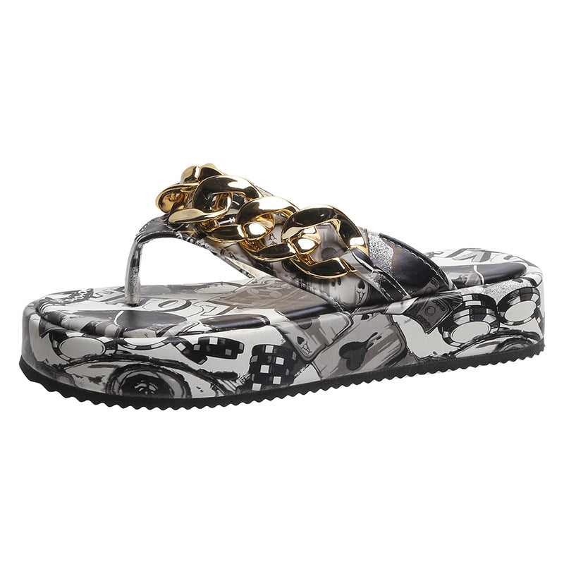 Dame plateau-sandaler med glamorøs kæderem Stilla