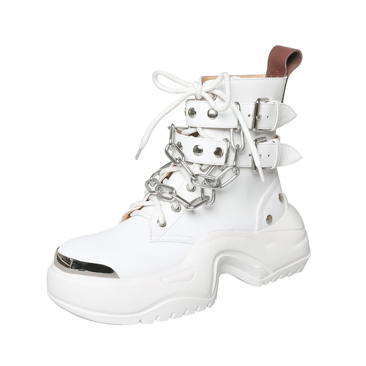 Femme Chunky Platform Combat Boots med dekorativ kæde og quiltede remme Stilla