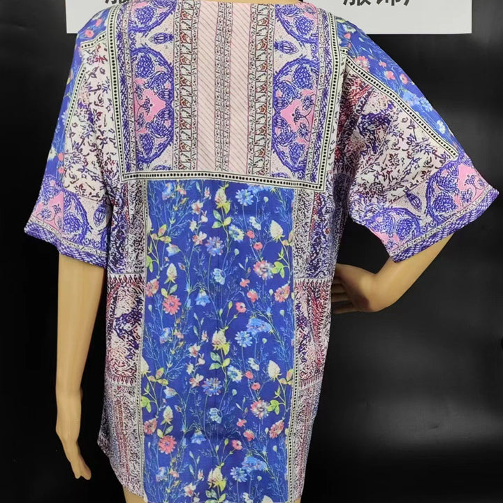 Damebluse i boho-stil med V-udskæring Stilla