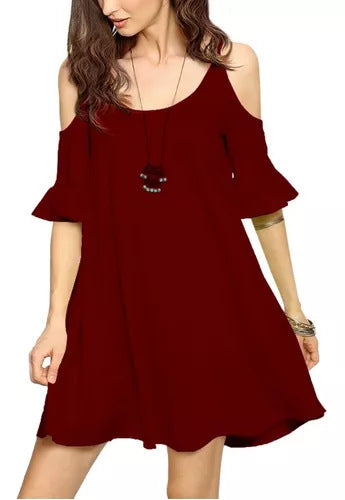Dame Off-Shoulder Kjole med Ruffle Detaljer Stilla