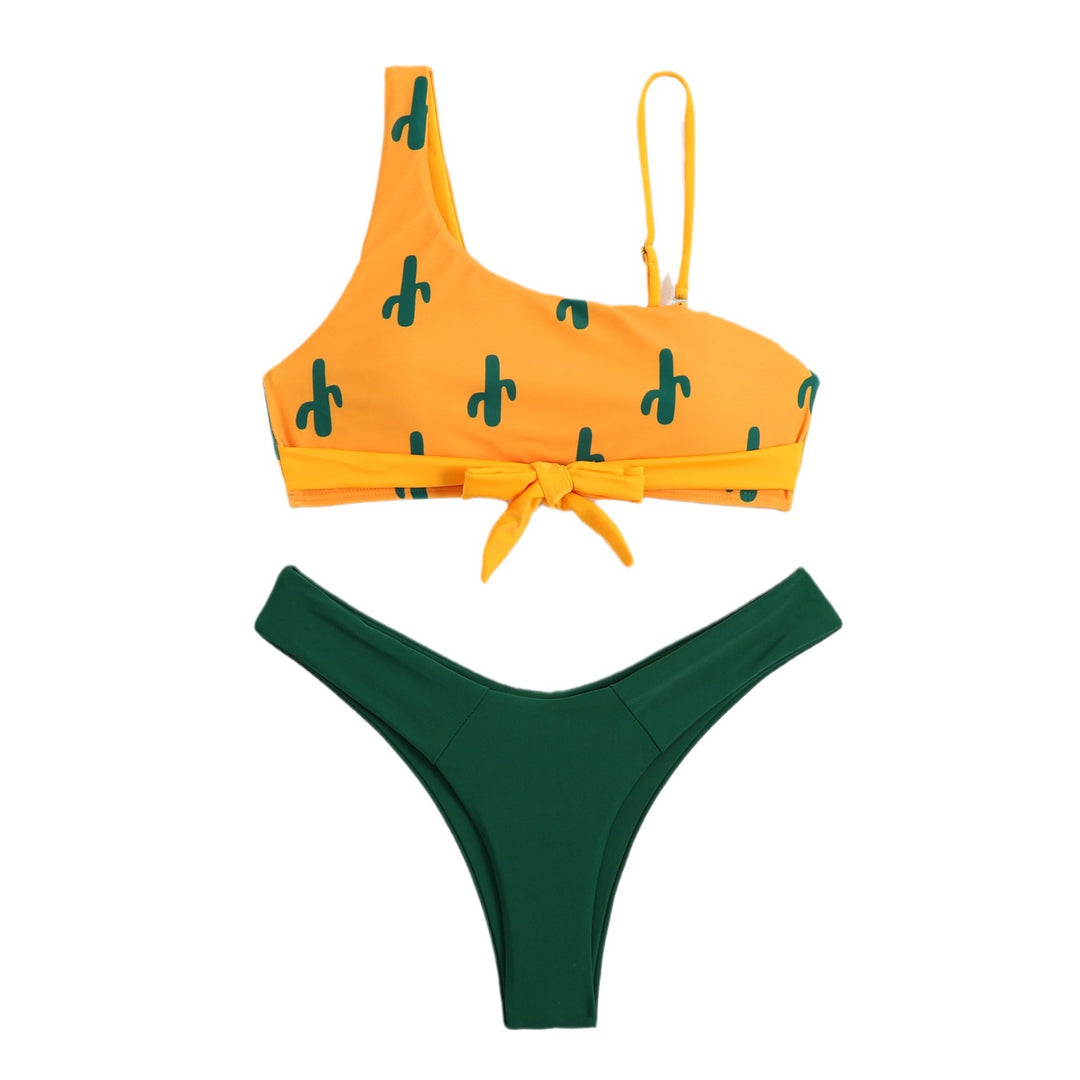 Dame En-Skulder Kaktus Tryk Bikini Sæt Stilla
