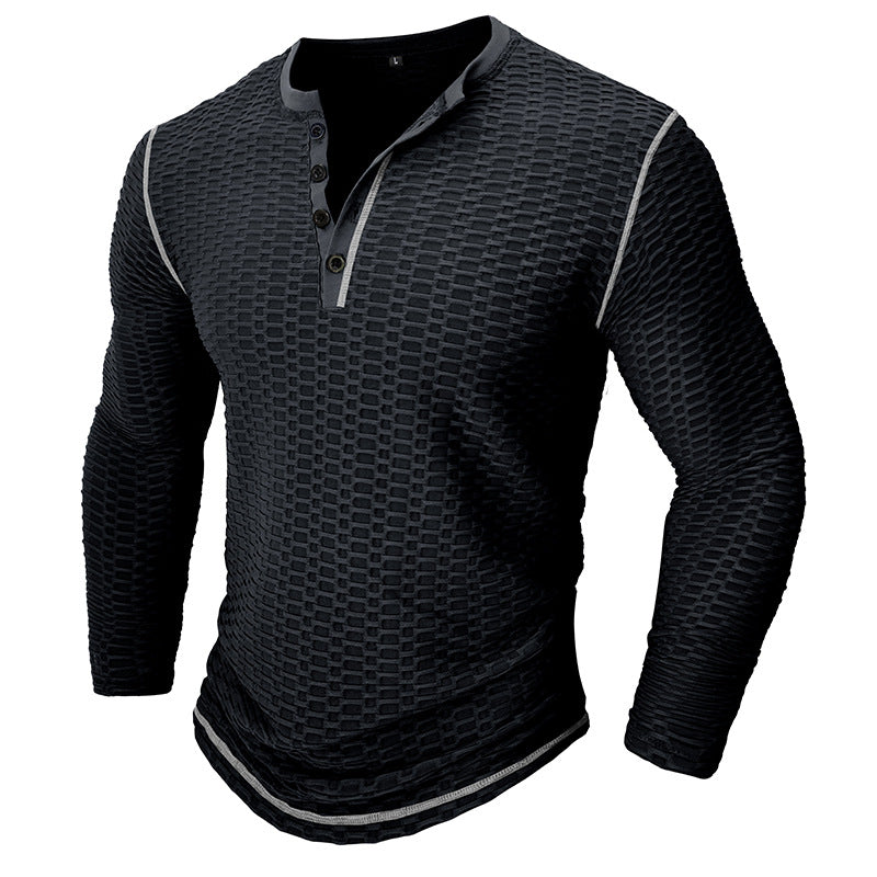 Herrer Langærmet Henley Skjorte med struktureret Design Stilla
