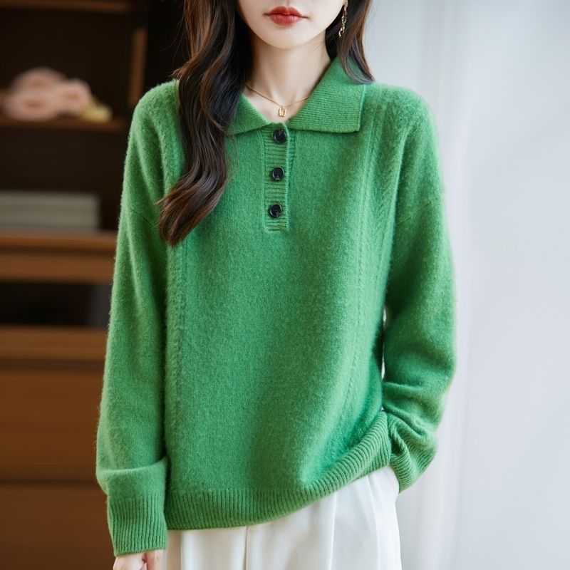 Kvindernes Koshiba-stil Sweater med Elegant Knaplukning Stilla