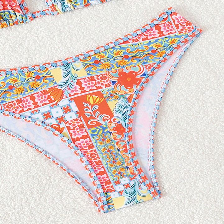 Dame triangel-bikini med justerbare stropper og farverigt mønster Skovae