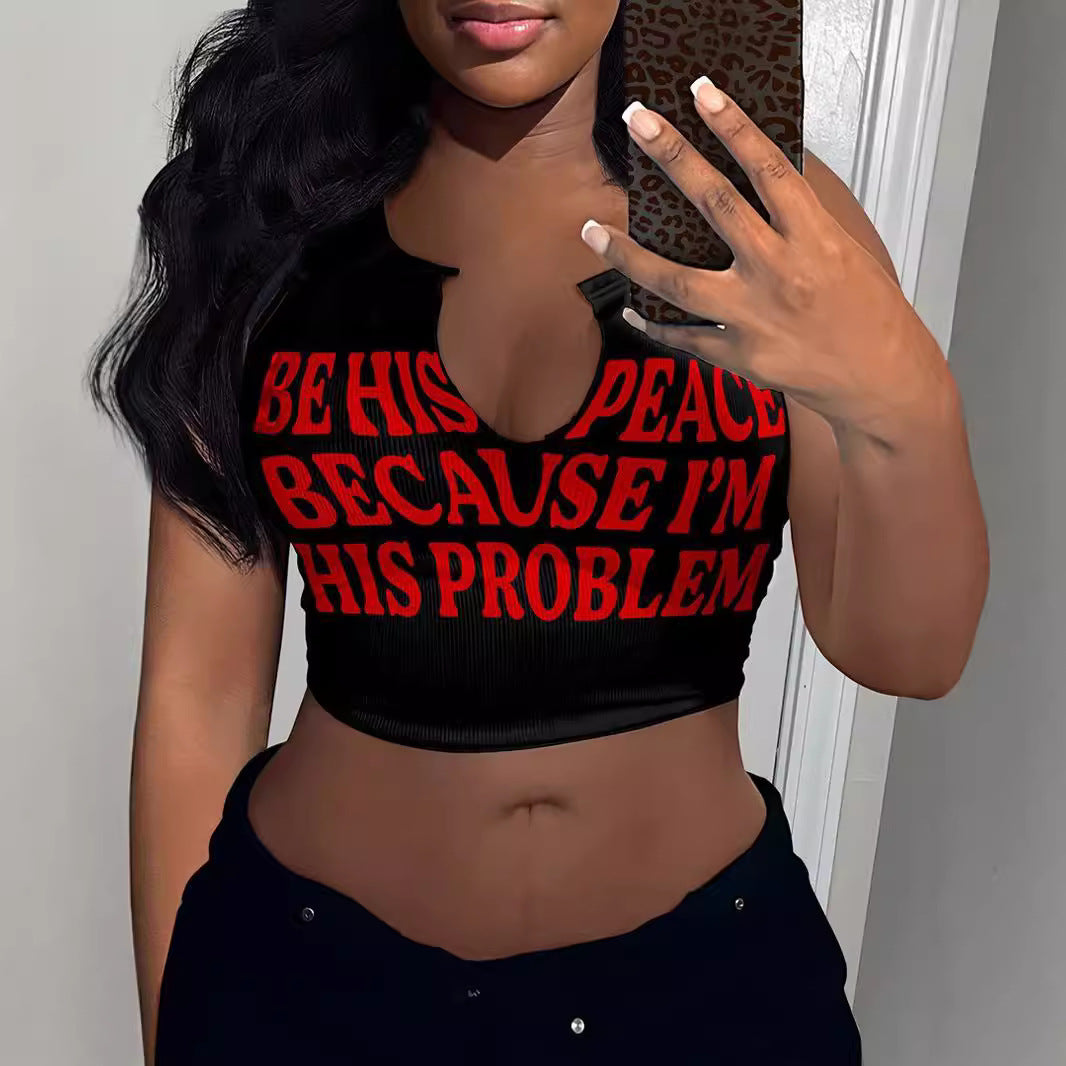 Dame Crop-Top med iøjnefaldende skrift og løs pasform Skovae