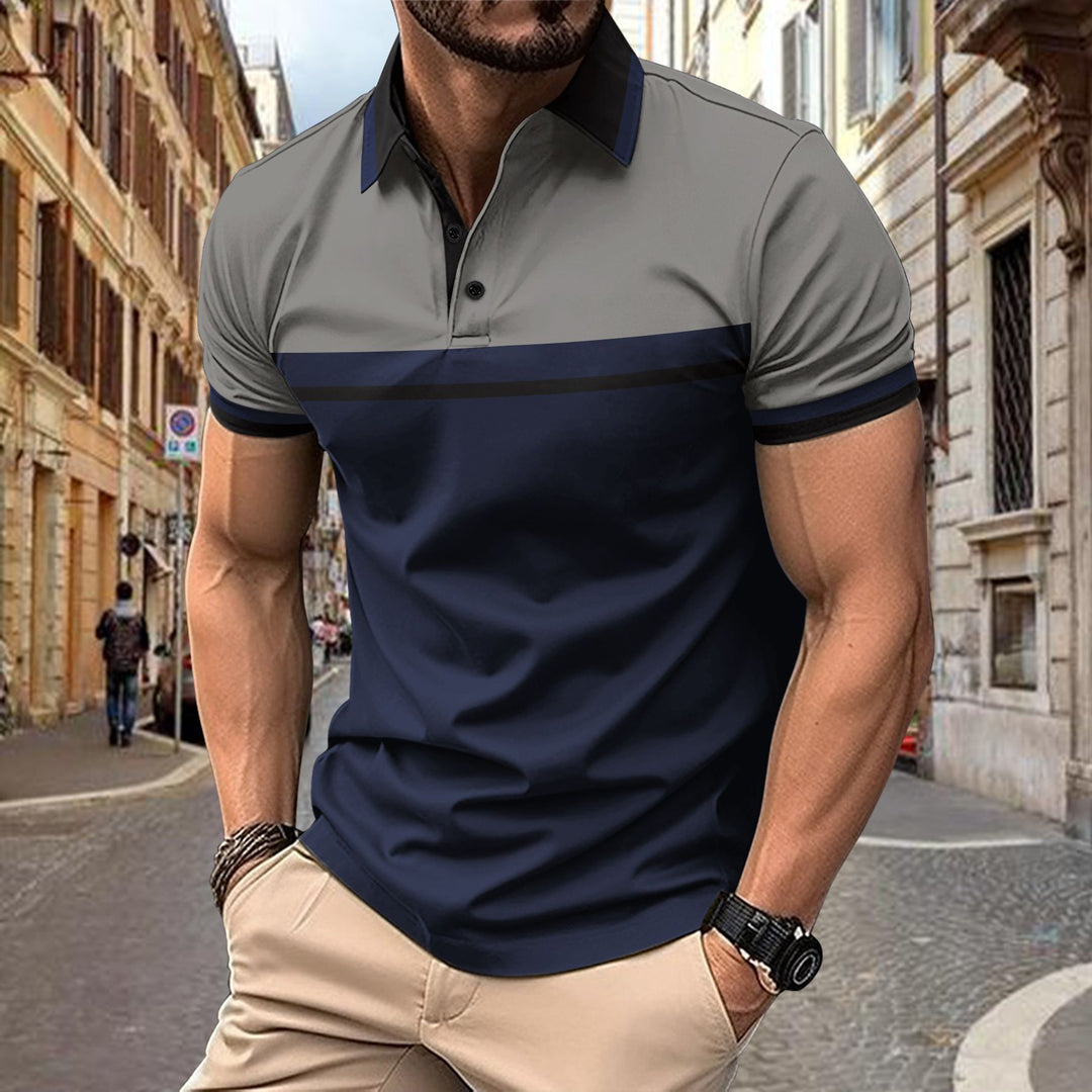 Herre polo t-shirt med stilfuldt farveblokdesign og kontrasterende accenter Stilla