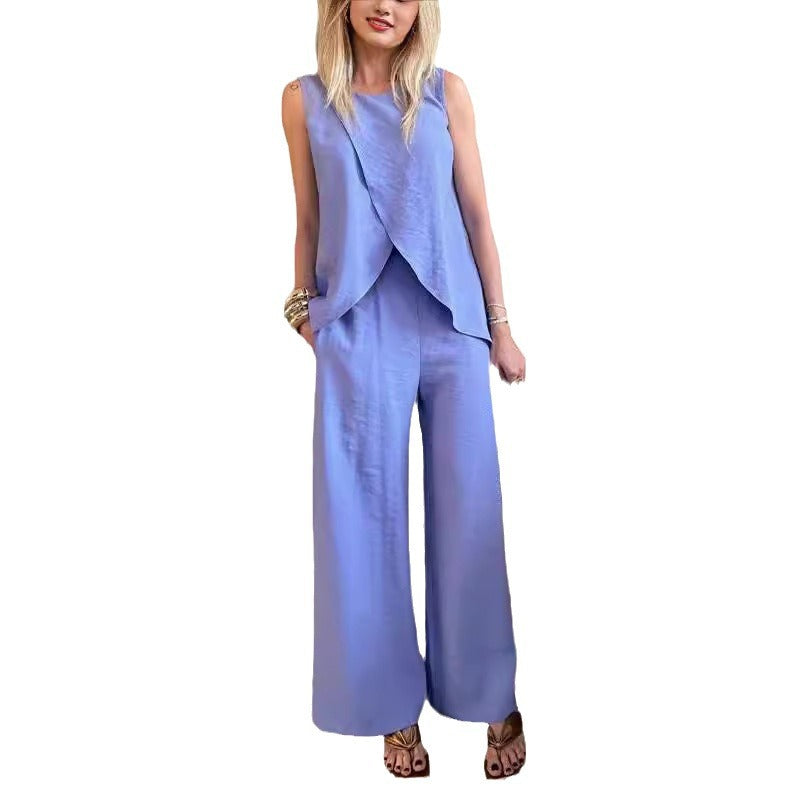 Dame Afslappet Jumpsuit med elegant Vikledesign og brede Ben Stilla