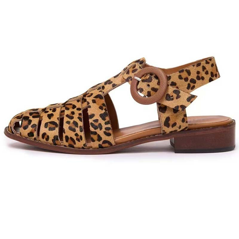 Femme Remme Åben-Tå Flade Sandaler med Rundt spænde Detalje Stilla